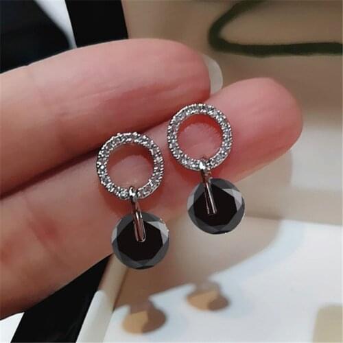 Simple Black Zircon Stone Earrings White Gold Rose Gold Small Round Stud Earrings For Women Wedding Ear Studs Crystal Jewelry Cz