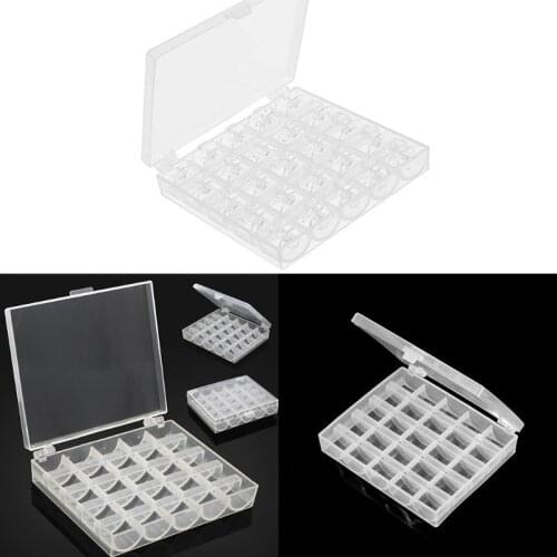 25Pcs Plastic Coil Empty Bobbins Sewing Machine Spools Home Tools Accessories with Clear Transparent Storage Case Organizer Box