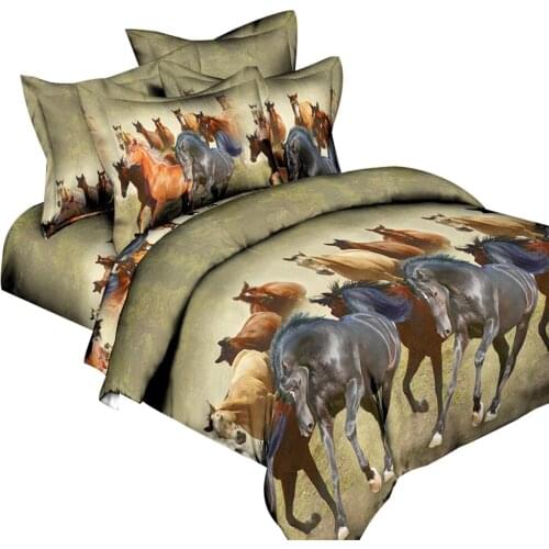 Dustproof New 4Pcs 3D Holiday Horse Design Duvet Cover Throw Pillow Case Sheet Bedding Set 200cm x 230cm