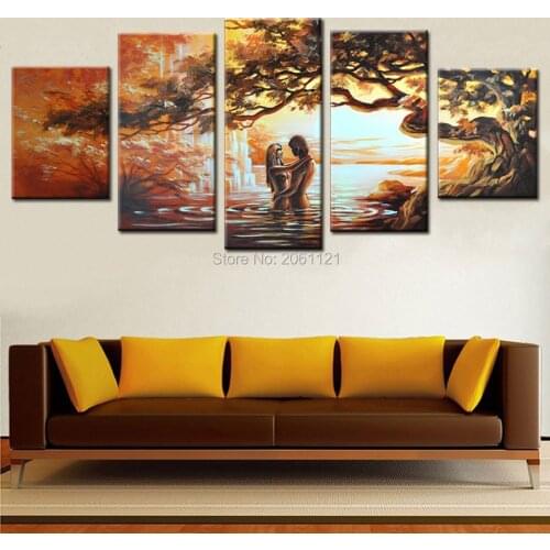 Hand painted abstract canvas picture wonderland fairyland landscape oil painting paradise of lover river home decoration