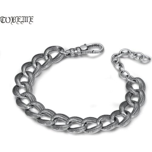 Handcrafted 100% 925 Silver Chain Bracelet Vintage 925 Sterling Feather Bracelet Thai Silver Man /Women Bracelet