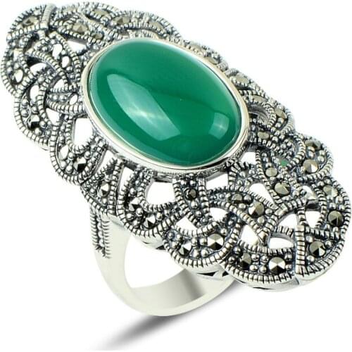 Silverlina Silver Marcasite & Agate Stone Ring