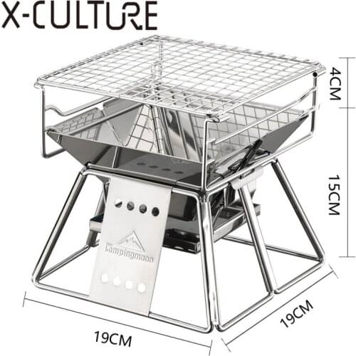 Folding Stainless Steel BBQ Grill Portable Camping Grills Outdoor BBQ Grill Rack Camping Stove Furance Camping Tools Accessory
