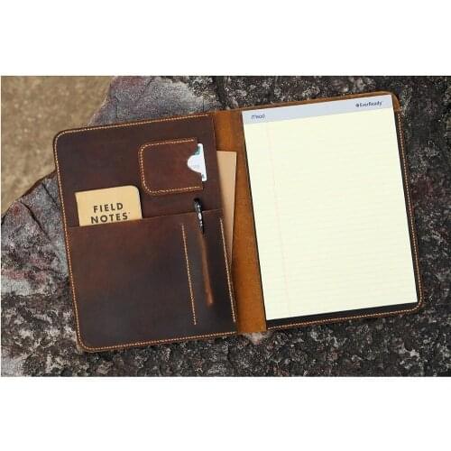 Distressed Leather large legal pad document portfolio writing case / vintage refillable leather organizer notebook cover case