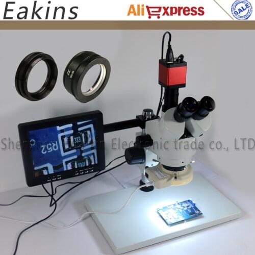 7X-90X Trinocular Stereo Microscope HDMI VGA Micoscope Camera 56 LED Ring Light Mobile Phone Repair