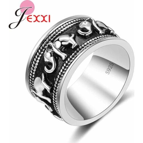 Vintage Black and White 925 Sterling Silver Jewelry Simple Style Elephant Shape Engagement Rings For Men Women lord Wedding