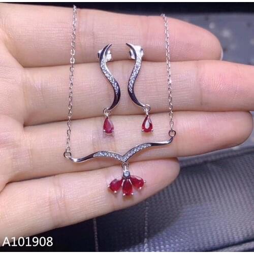 KJJEAXCMY boutique jewelry 925 sterling silver inlaid Natural pigeon blood ruby Necklace Earring Set Support detection