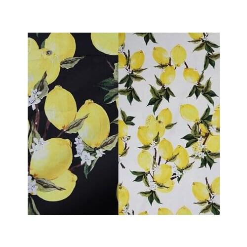 YY DIY So Pretty White & Black Yellow Lemon Fruit Printed Cotton Fabric 50x140cm Free Shipping