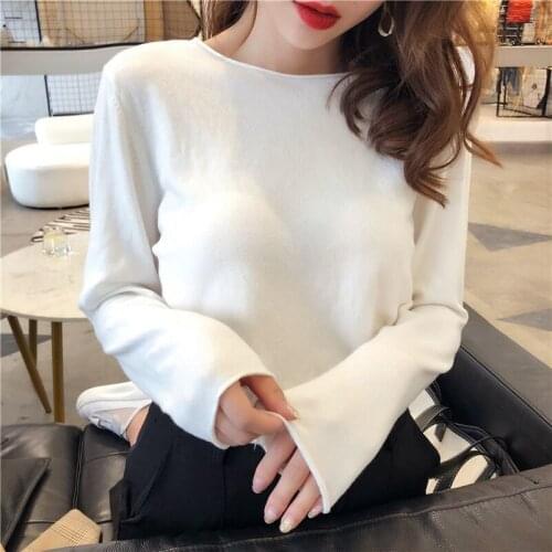 2021 Thin Top Bottoming Shirt for Women Long Sleeves Inner Wear New All-Matching Western Style round Neck Outerwear Knitwear