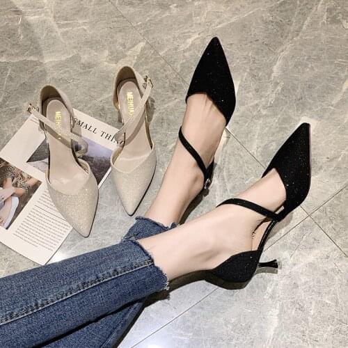 Sequined womens shoes 2021 new sexy temperament sandals all-match fashionable Korean style pointed toe stiletto high heels