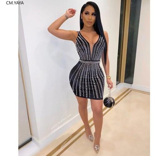 2020 Mini Dress Women V-Neck Bodycon Sexy Night Club Party Sleeveless Peals Bandage Street Lady Summer Dresses Vestidos GL1189