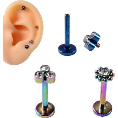 1Pc 16G Surgical Steel Bioflex Tragus Cartilage Lip Rings Zircon Labret Stud Barbell Piercing Jewelry Lip Piercing Helix Earring