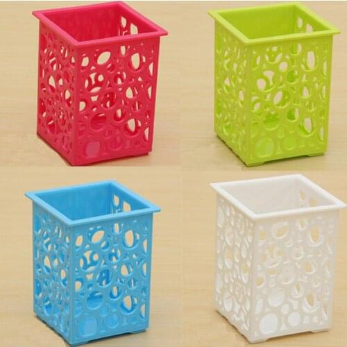 1Pcs Hollow Floral Pencil Holder /Desk Pen Containers Organizer Office Cosmetic Plastic Pen Pot Hot Flower Square