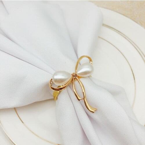 10pcs/lot Pearl bow napkin ring shop wedding napkin buckle table decoration napkin ring