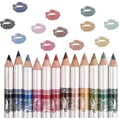12PCS/PACK 2 in 1 Eyeliner 12 Colors Lip Pencil Long-lasting Waterproof Makeup Cosmetic Set Eye Liner HOT SALE
