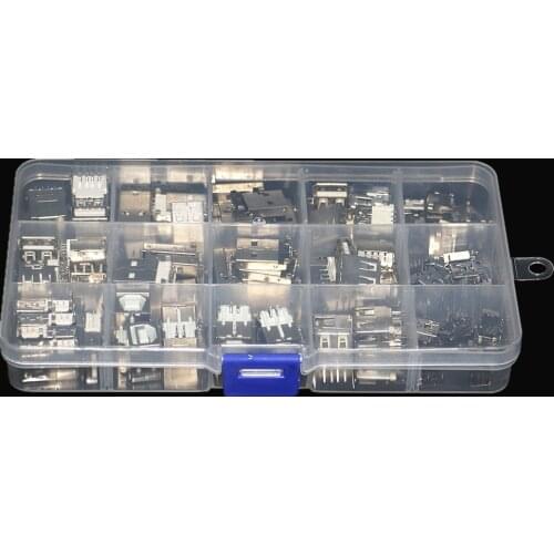 82Pcs/box 14 Styles USB Male USB Female Mini USB SMD Vertical Socket Connector for DIY Jack Connector Port Charging Data Plug