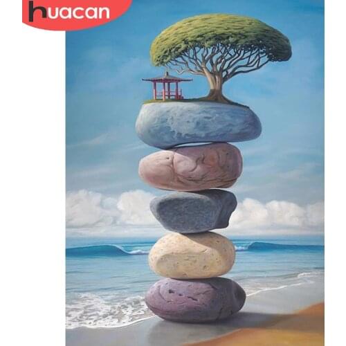 HUACAN 5D Diy Diamond Painting Seaside Landscape Cross Stitch Home Decoration Diamond Mosaic Stone Wall Stickers