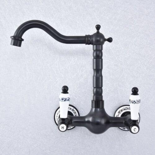 360 Swivel Oil Rubbed Bronze Bathroom Basin Sink Mix Tap Dual Handles Wall Mounted Kitchen Basin Sink Mixer Faucet Nsf709
