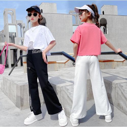 Childrens Clothing Set Girls Letter Tracksuit Spring Fashion Costumes Kids Cotton Short Sleeve Teenage Korean Style Suits 5-14Y