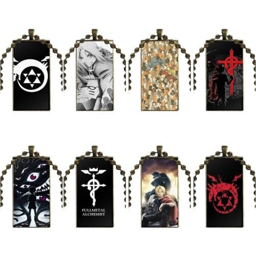 For Unisex Gift Necklace Fashion Long Chain With Rectangle Necklace Jewelry Jp Fullmetal Alchemist Fma Logo