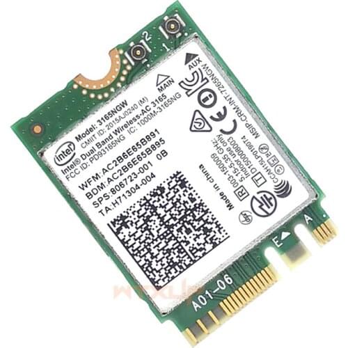 Wifi Wireless Card for HP SPS 806723-001 Intel Dual Band 3165 3165ac 3165NGW WIFI Bluetooth 4.0 433mbps NGFF M2 adapter 802.11AC