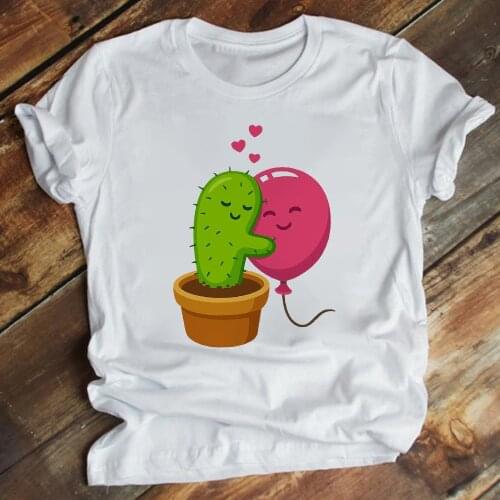 Cactus and red balloon Graphic T-shirt Female T shirt Women Modern Animated Creative Cartoon Top Tee Camiseta Mujer Tshirt