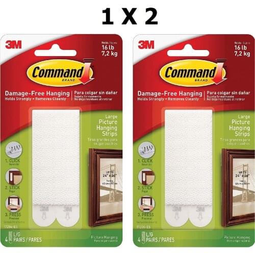 Command-17206 Picture Strip, 2 Pieces, Detachable, Damage Free Picture And Frame Hanging, Large Strips