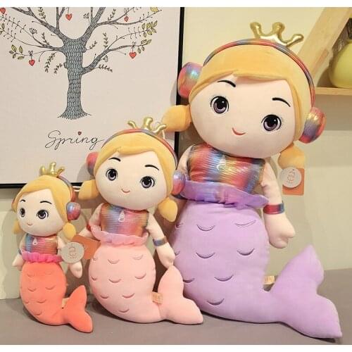 Colorful Headset Mermaid Plush Toy Kids Girl Cartoon Stuffed Mermaid Doll Home Decoration Pillow Girls Girlfriend Birthday Gifts