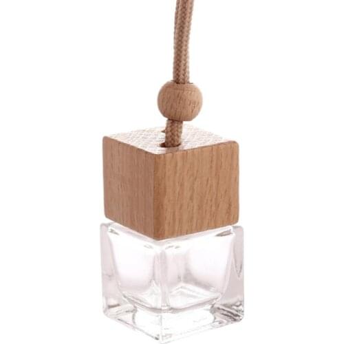 Cubic Wooden Cap Beads Perfume Essential Oil Empty Glass Bottle Hanging Decor Air Freshener Ornament Hot