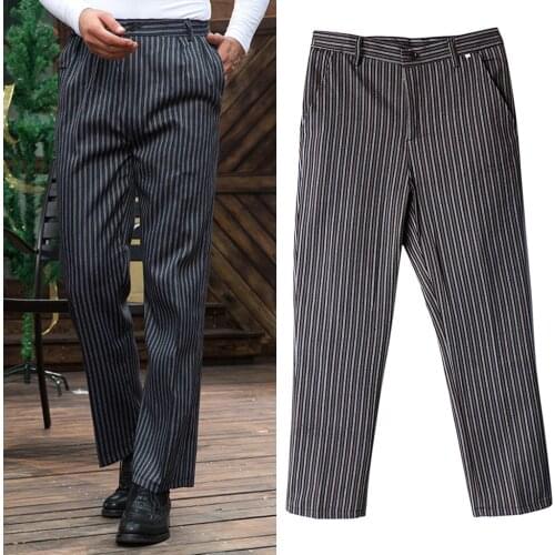 Mens Womens Chef Uniforms Baggy Pants Trousers 2 Pockets Restaurant Kitchen Uniform Cook Trousers Elastic Waist M-4XLStripe