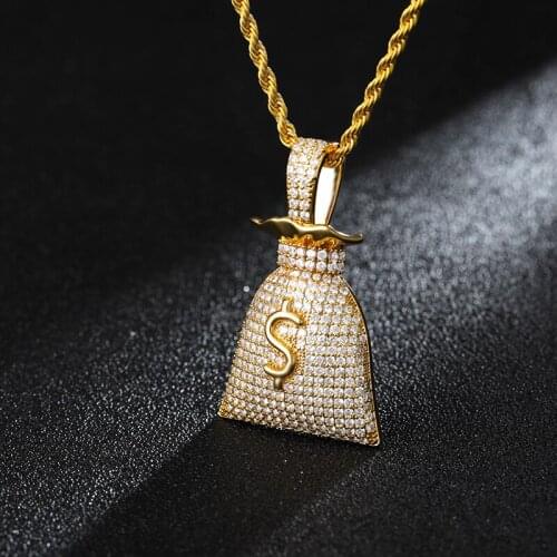 2020 US Dollar Money Bag Men Pendant Necklace Tennis Chain Gold Silver Color Men Hip hop Necklace Jewelry for Boy Gift Choker