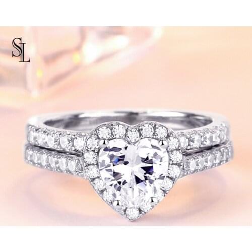 SLRhinestone Diamond Heart Wedding Women Ring Sets Bridal White Cubic Zirconia For Girl Engagement Gift