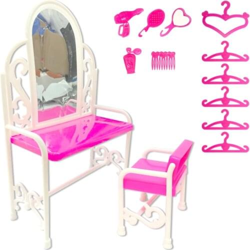 NK One Set Kids Play Toys Plastic Dresser & Chair Set Dollhouse Furniture Doll Accessories For Barbie Dolls Childrens Gifts DZ