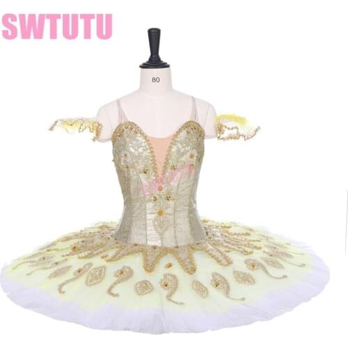 New gold ballet platter tutu for competiton girls sleeping beauty ballet tutu classical professional ballet tutu pancakeBT9134B