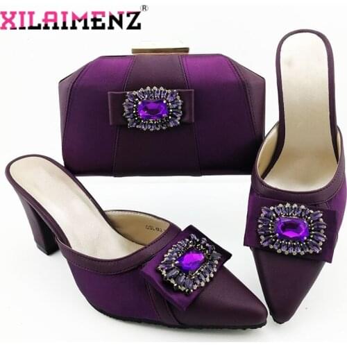 Latest Dark Purple African Ladies Pointed Toe Slipper And Bags To Match Set African edding Pumps Shoes And Bag Set For Party
