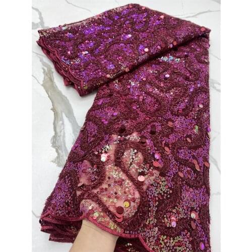 NEW High Quality 2021 Tulle sequins French Nigerian Lace Fabrics Pearls Embroidered Wine African Lace Fabric For Wedding 4213B