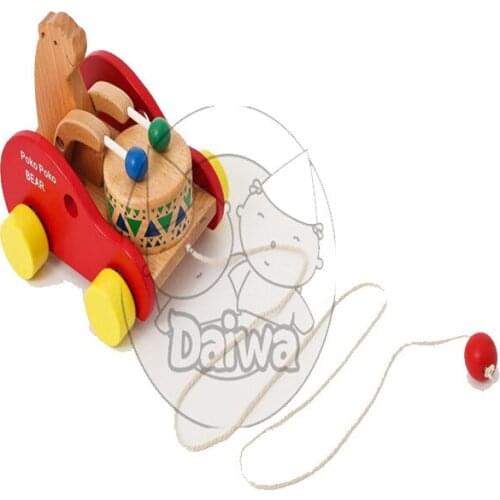 Educational Toys Toddler Guided Drag Toys Beech Bear Knock the Drum Pull Cart Bear Knock the Drum Drag Cart