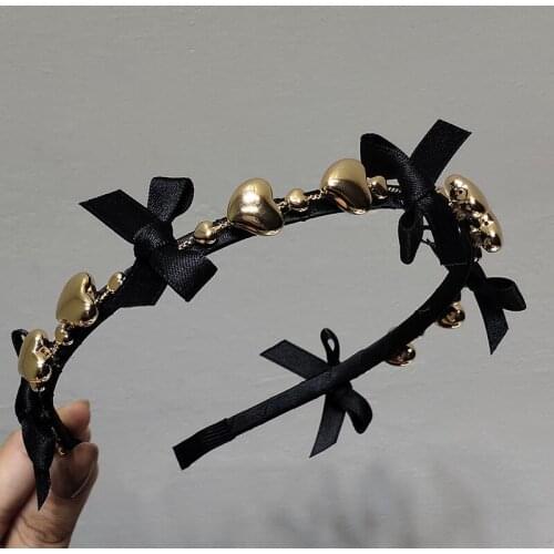 Korean hair accessories metal love chain headband Hong Kong style net red sweet retro black simple bow headband headdress