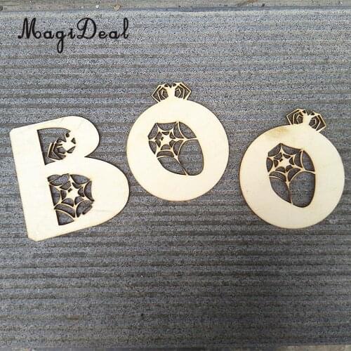 Plain Wooden BOO with Spider Web Cutout DIY Craft Halloween Embellishment