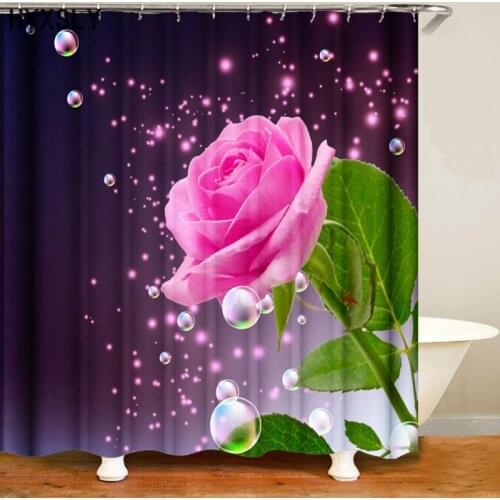 Romantic Pink Rose Bubbles 3D Digital Printing Shower Curtain Bathroom Toilet Decoration Home Textile 180*180cm Large Size Cover