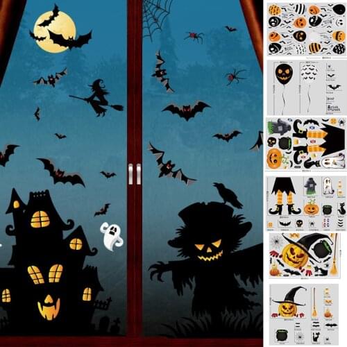 Removable Halloween Wall Stickers Horror Grim Reaper Witch Pumpkin Window Stickers For Halloween Party Home Bar Floor Wall Decal