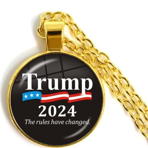 Trump 2024 Glass Cabochon Necklace USA Election Collection Keep America Great Pendant Jewelry For Women Men Support Trump Gift