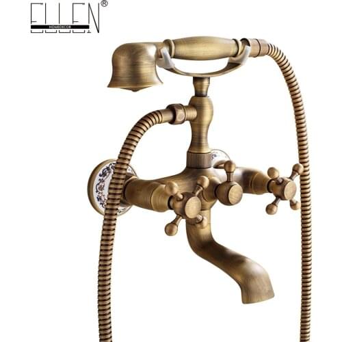 Vidric Wall Mounted Bath Shower Faucet With Hand Shower Telephone Bath Faucet Antique Bronze Bathtub Crane Bathroom Shower Fauce