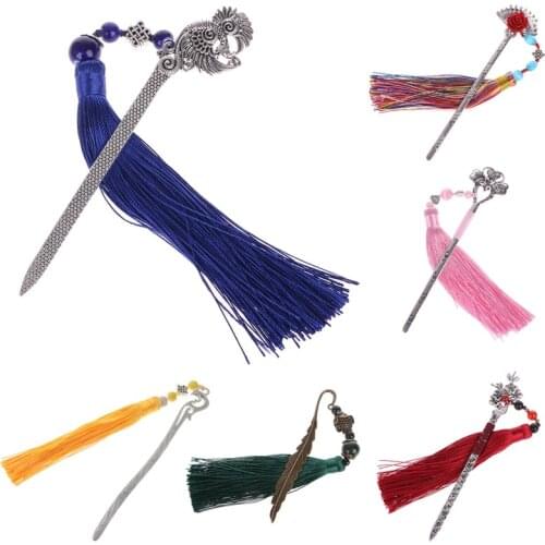 Chinese Style Vintage Classic Metal Bookmark Tassel Beads School Office Supplies