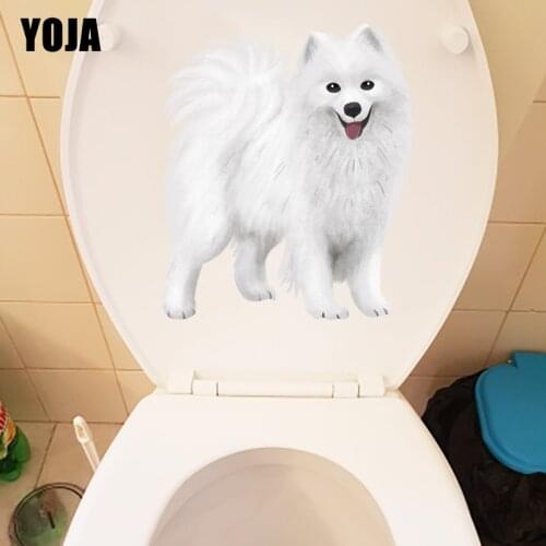YOJA 20.4×23.8CM Cute Pet Samoyed Home Living Room Wall Stickers WC Accessories Toilet Cover T1-2412