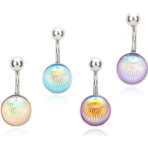 New Seas and Oeans Body Piercing Jewelry steel Color Rainbow Crystal Scales Scallop in Shell Dangle Belly Button Ring