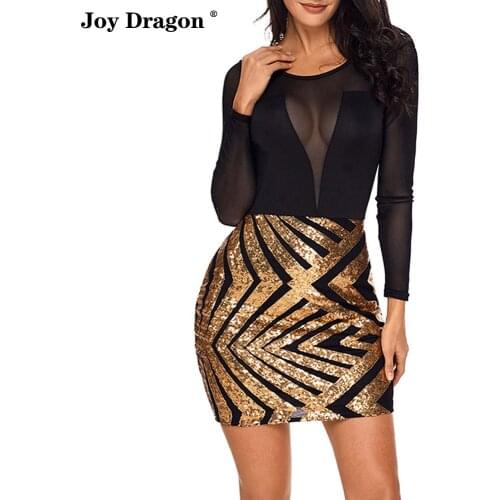 Womens Dresses New Arrival 2020 Vetement Femme Vestidos Sexy Mujer Vestido Negro Tight Sheer Sequin Dress Suknia Sukienka Mini