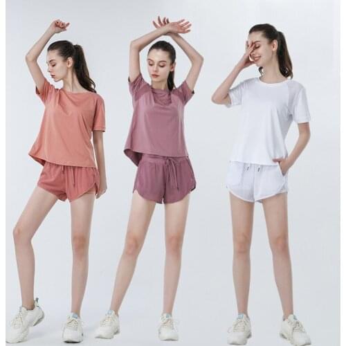 2021 New Women 2Pcs Casual Sports Suit Summer Ladies Striped Short Sleeve Slim Tops + Shorts 2 Piece Sportwear Homewear 7 Colors