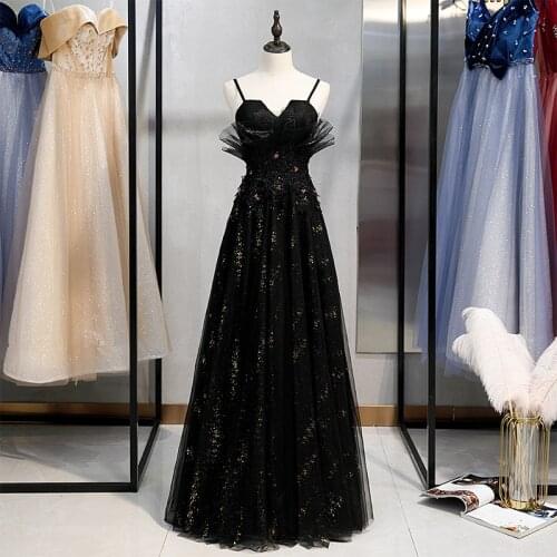 Bespoke Occasion Dresses Illusion V-Neck Sleeveless A-Line Crystal Embroidery Spaghetti Strap Women Formal Evening Gown HB138