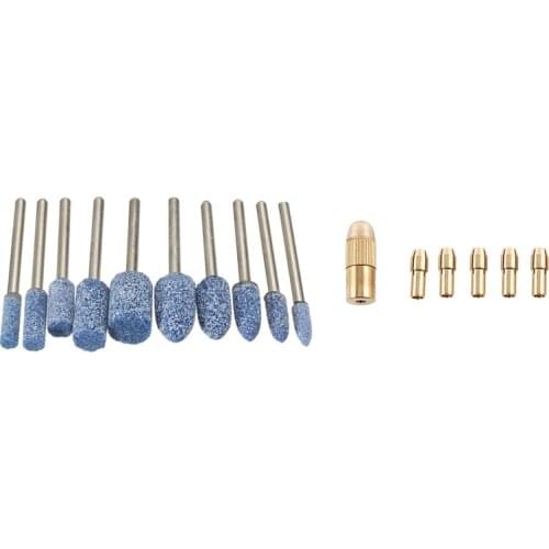 1set 0.5-3mm Electric Motor Drill Chuck & 10Pc Blue Abrasive Mounted Stone Rotary Tool Grinding Wheel 1/8 Shank